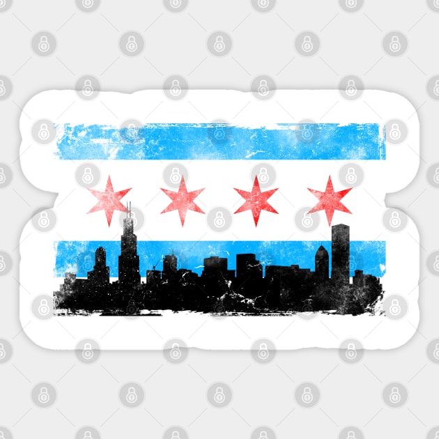 Chicago Flag - Distressed Sticker by SykoticApparel